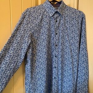 Men's Blue Floral Casual Button-Down Shirt
